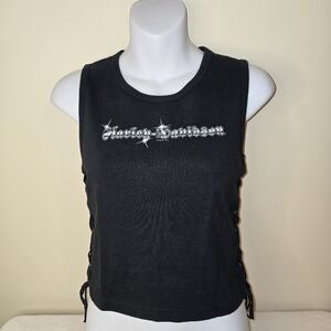 Harley-Davidson Black Tank Top with Silver Accents and Side Ties.